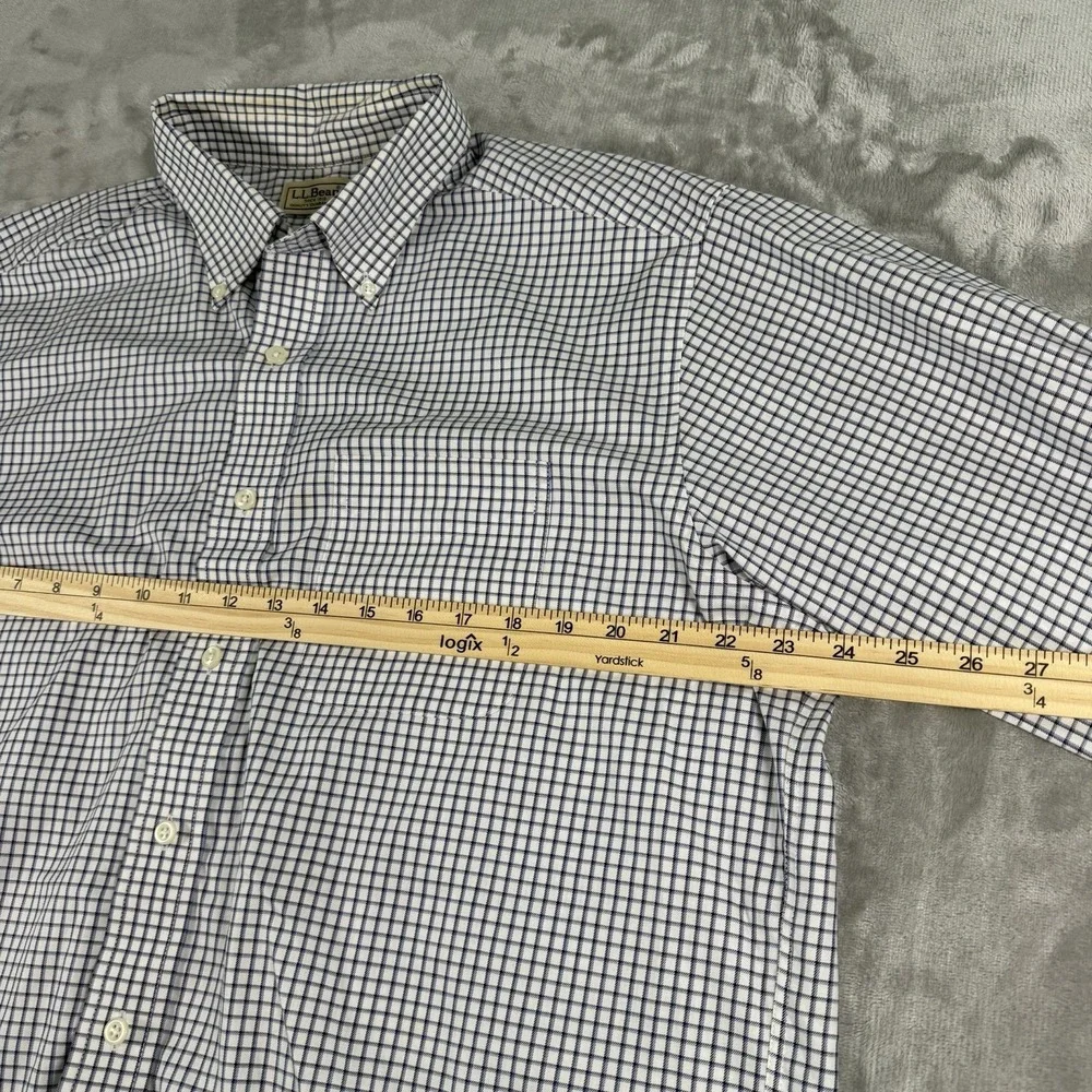 LL Bean Shirt Mens Large Black Blue Lines Wrinkle Resistant Button Down  0 MT78